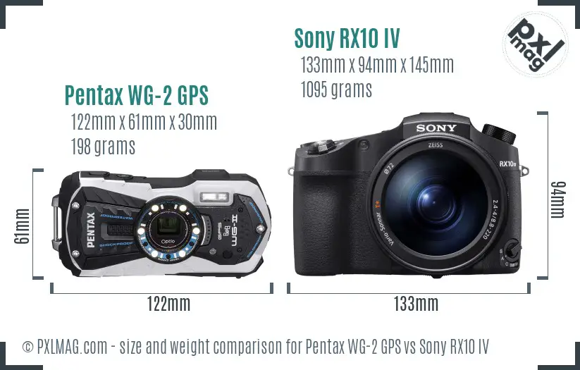 Pentax WG-2 GPS vs Sony RX10 IV size comparison Pentax WG-2 GPS vs Sony RX10 IV size comparison