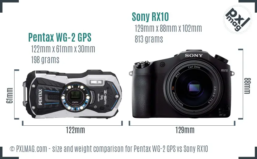 Pentax WG-2 GPS vs Sony RX10 size comparison