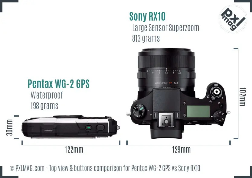 Pentax WG-2 GPS vs Sony RX10 top view buttons comparison