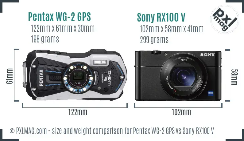 Pentax WG-2 GPS vs Sony RX100 V size comparison