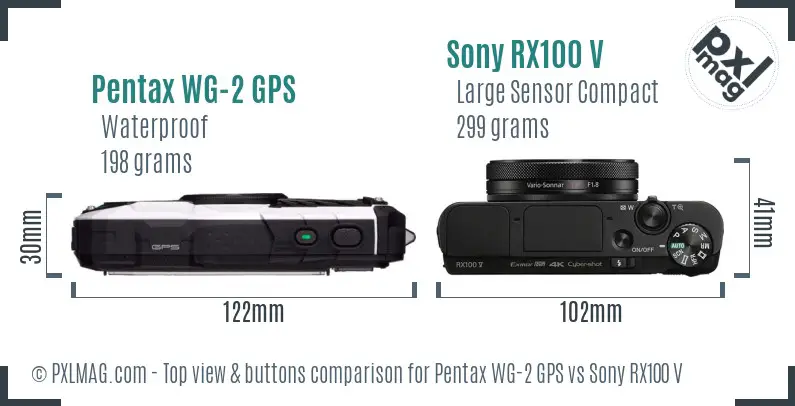 Pentax WG-2 GPS vs Sony RX100 V top view buttons comparison