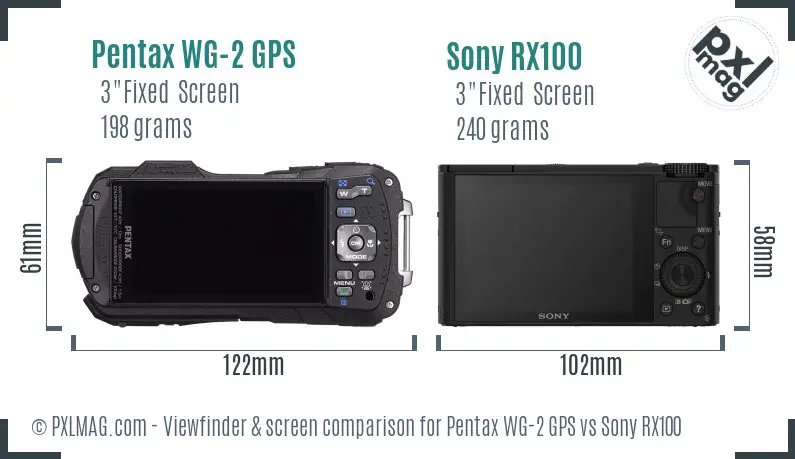 Pentax WG-2 GPS vs Sony RX100 Screen and Viewfinder comparison