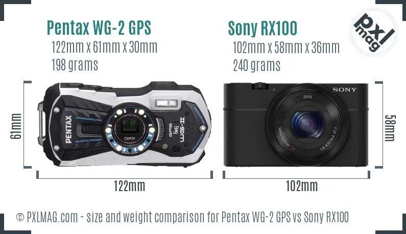Pentax WG-2 GPS vs Sony RX100 size comparison