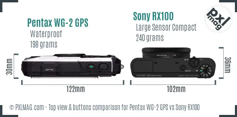 Pentax WG-2 GPS vs Sony RX100 top view buttons comparison