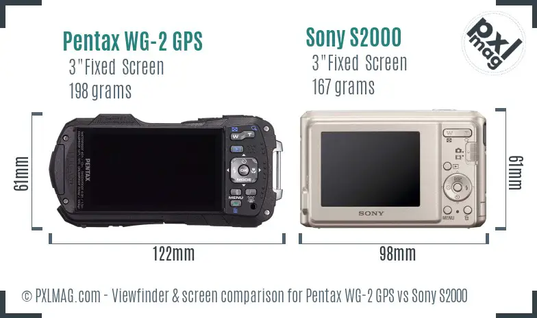 Pentax WG-2 GPS vs Sony S2000 Screen and Viewfinder comparison