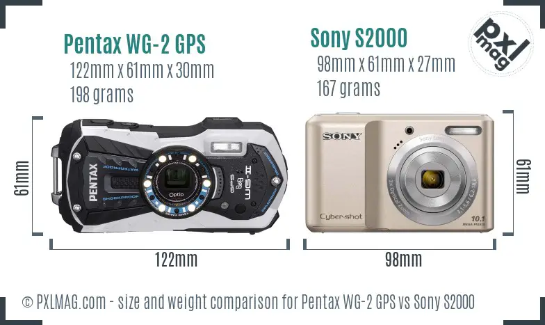 Pentax WG-2 GPS vs Sony S2000 size comparison