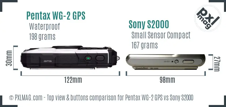 Pentax WG-2 GPS vs Sony S2000 top view buttons comparison