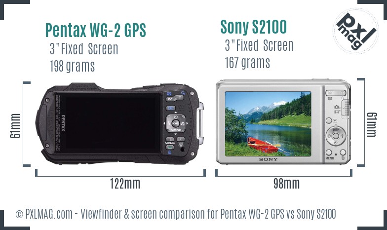 Pentax WG-2 GPS vs Sony S2100 Screen and Viewfinder comparison