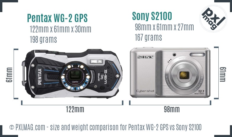 Pentax WG-2 GPS vs Sony S2100 size comparison
