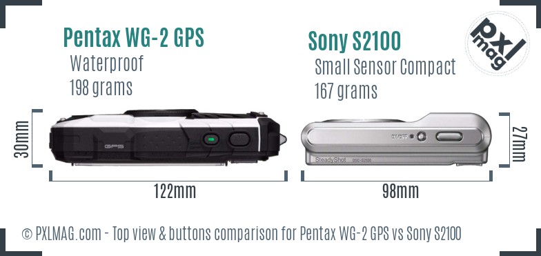 Pentax WG-2 GPS vs Sony S2100 top view buttons comparison