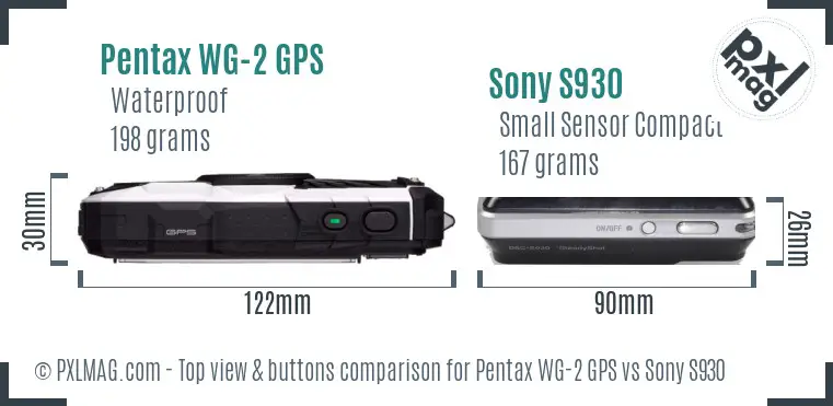 Pentax WG-2 GPS vs Sony S930 top view buttons comparison Pentax WG-2 GPS vs Sony S930 top view buttons comparison