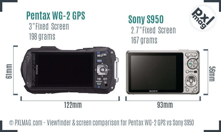 Pentax WG-2 GPS vs Sony S950 Screen and Viewfinder comparison