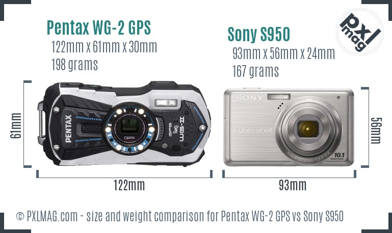 Pentax WG-2 GPS vs Sony S950 size comparison
