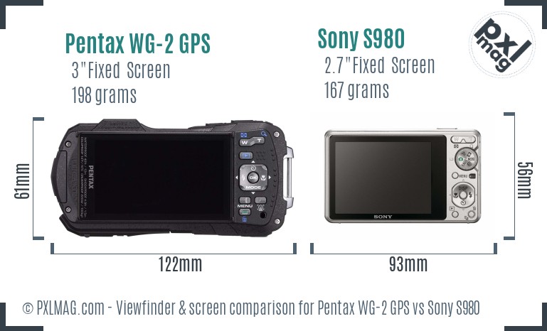 Pentax WG-2 GPS vs Sony S980 Screen and Viewfinder comparison