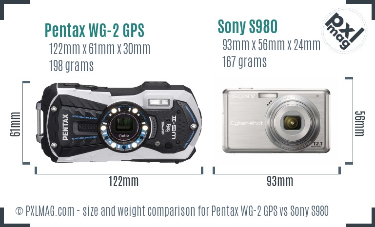 Pentax WG-2 GPS vs Sony S980 size comparison