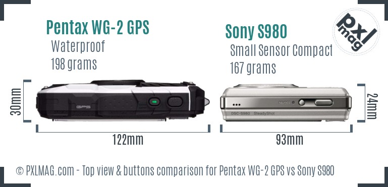 Pentax WG-2 GPS vs Sony S980 top view buttons comparison