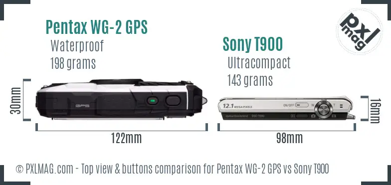 Pentax WG-2 GPS vs Sony T900 top view buttons comparison