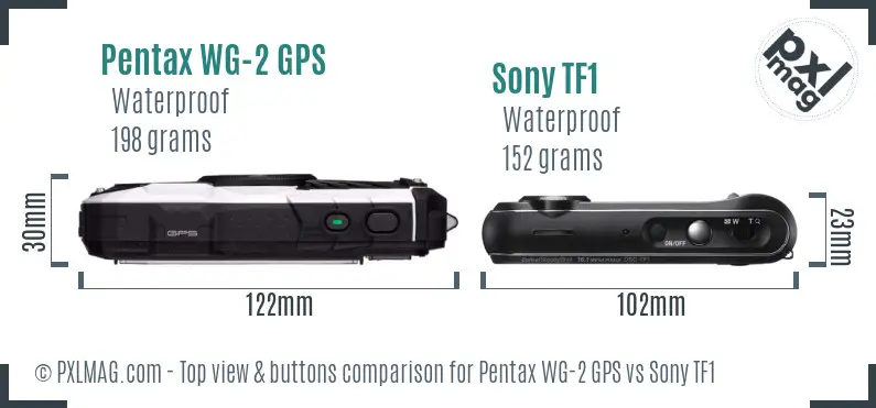 Pentax WG-2 GPS vs Sony TF1 top view buttons comparison