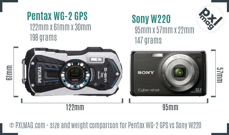 Pentax WG-2 GPS vs Sony W220 size comparison