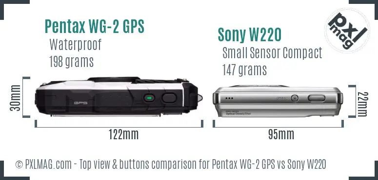 Pentax WG-2 GPS vs Sony W220 top view buttons comparison