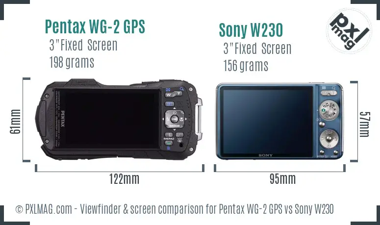 Pentax WG-2 GPS vs Sony W230 Screen and Viewfinder comparison Pentax WG-2 GPS vs Sony W230 Screen and Viewfinder comparison