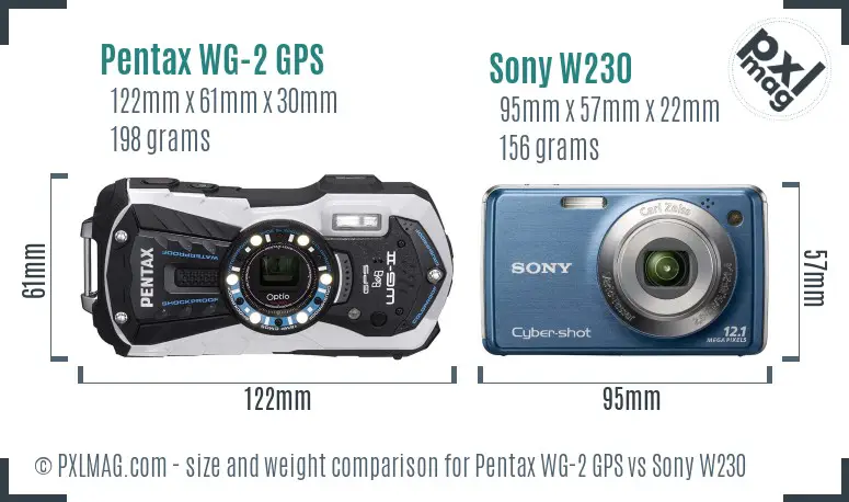 Pentax WG-2 GPS vs Sony W230 size comparison Pentax WG-2 GPS vs Sony W230 size comparison
