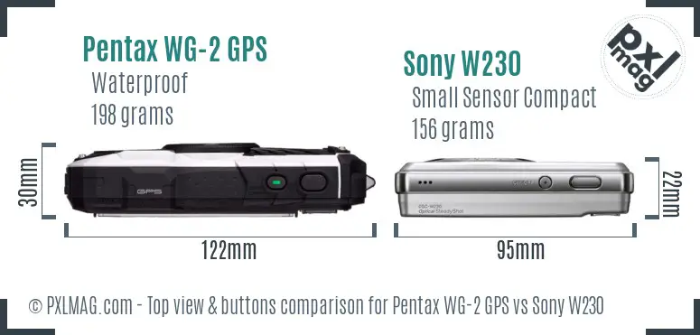 Pentax WG-2 GPS vs Sony W230 top view buttons comparison Pentax WG-2 GPS vs Sony W230 top view buttons comparison