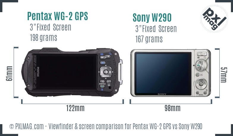 Pentax WG-2 GPS vs Sony W290 Screen and Viewfinder comparison