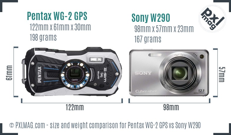 Pentax WG-2 GPS vs Sony W290 size comparison