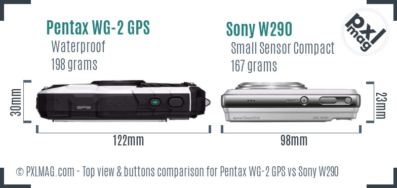 Pentax WG-2 GPS vs Sony W290 top view buttons comparison