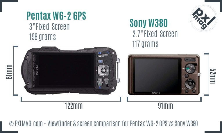 Pentax WG-2 GPS vs Sony W380 Screen and Viewfinder comparison