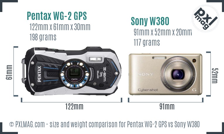 Pentax WG-2 GPS vs Sony W380 size comparison