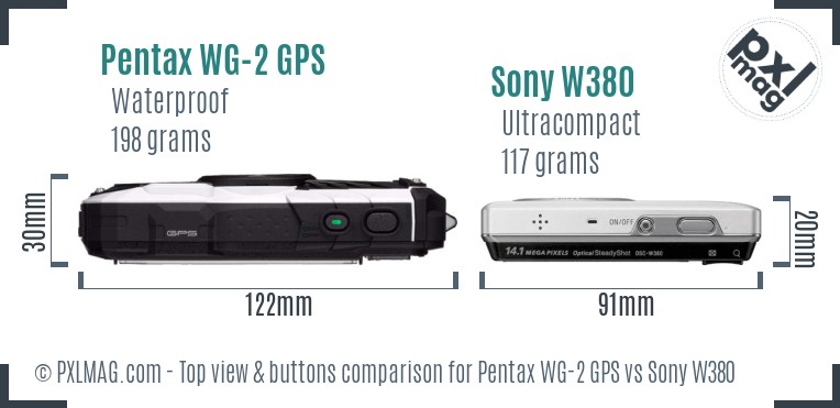 Pentax WG-2 GPS vs Sony W380 top view buttons comparison