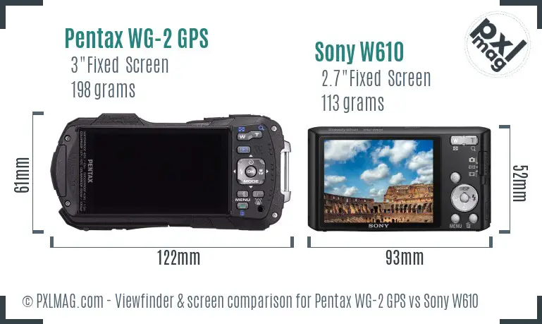 Pentax WG-2 GPS vs Sony W610 Screen and Viewfinder comparison