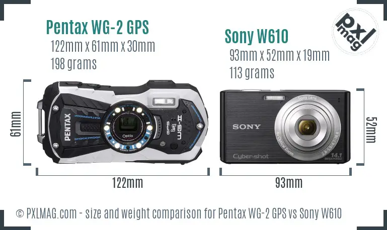 Pentax WG-2 GPS vs Sony W610 size comparison