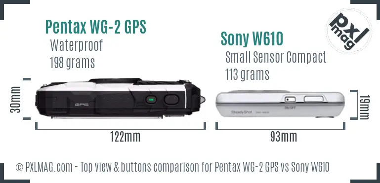 Pentax WG-2 GPS vs Sony W610 top view buttons comparison