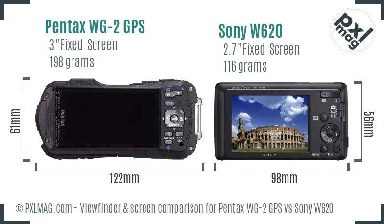 Pentax WG-2 GPS vs Sony W620 Screen and Viewfinder comparison