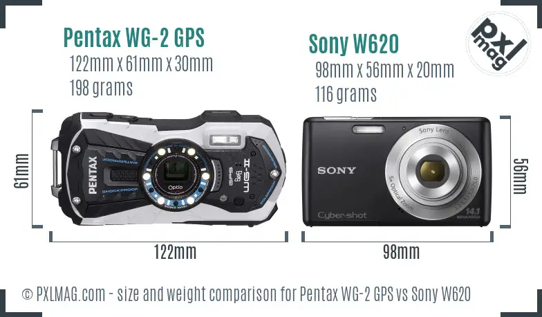 Pentax WG-2 GPS vs Sony W620 size comparison