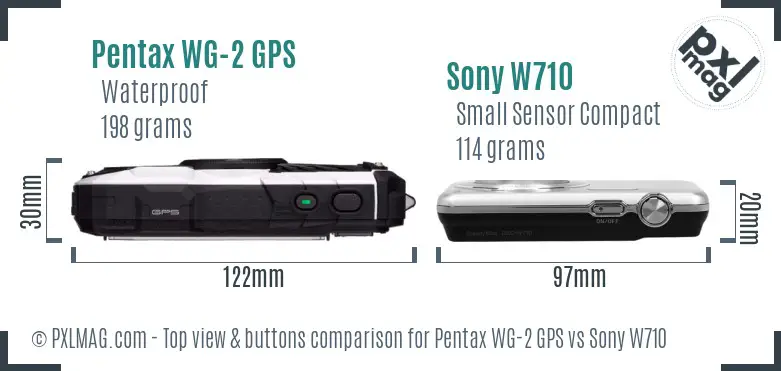 Pentax WG-2 GPS vs Sony W710 top view buttons comparison