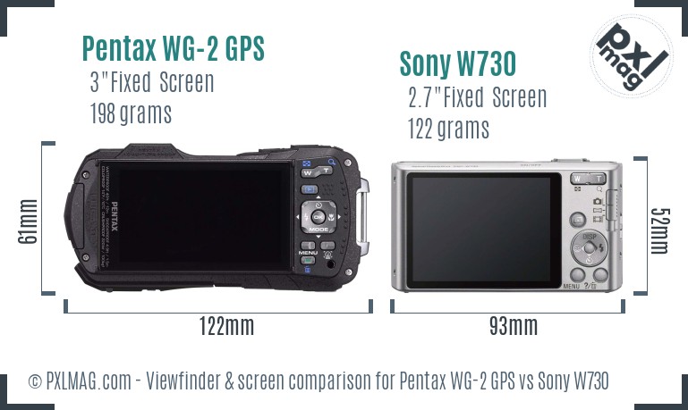 Pentax WG-2 GPS vs Sony W730 Screen and Viewfinder comparison