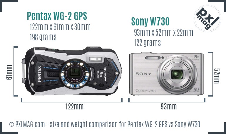Pentax WG-2 GPS vs Sony W730 size comparison