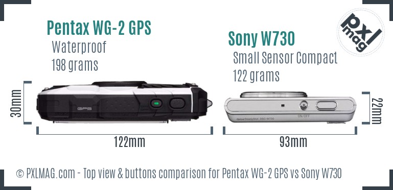 Pentax WG-2 GPS vs Sony W730 top view buttons comparison
