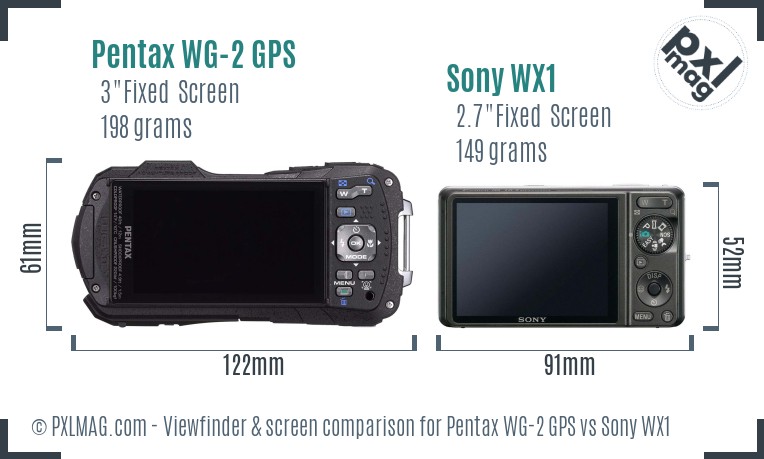 Pentax WG-2 GPS vs Sony WX1 Screen and Viewfinder comparison