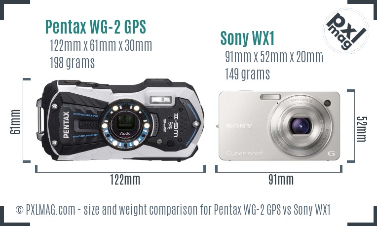 Pentax WG-2 GPS vs Sony WX1 size comparison