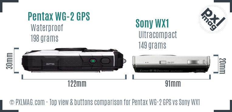 Pentax WG-2 GPS vs Sony WX1 top view buttons comparison