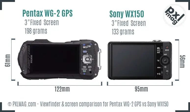 Pentax WG-2 GPS vs Sony WX150 Screen and Viewfinder comparison