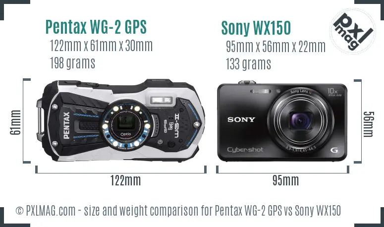 Pentax WG-2 GPS vs Sony WX150 size comparison