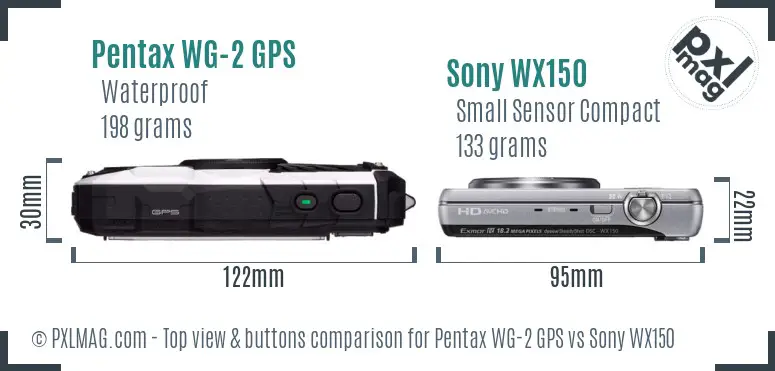Pentax WG-2 GPS vs Sony WX150 top view buttons comparison