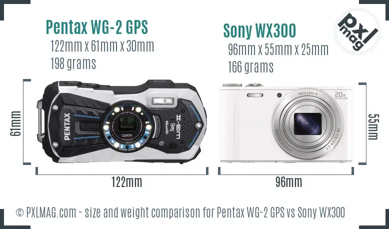 Pentax WG-2 GPS vs Sony WX300 size comparison Pentax WG-2 GPS vs Sony WX300 size comparison