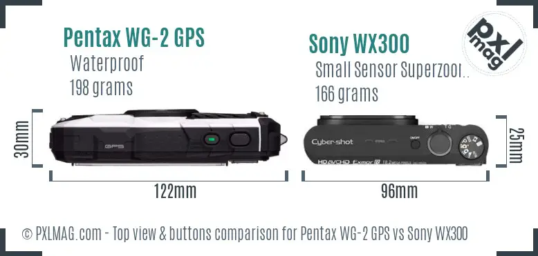 Pentax WG-2 GPS vs Sony WX300 top view buttons comparison Pentax WG-2 GPS vs Sony WX300 top view buttons comparison